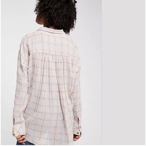 Free People Break My Stride Buttondown Top Pink Combo Size XS - Picture 2 of 7